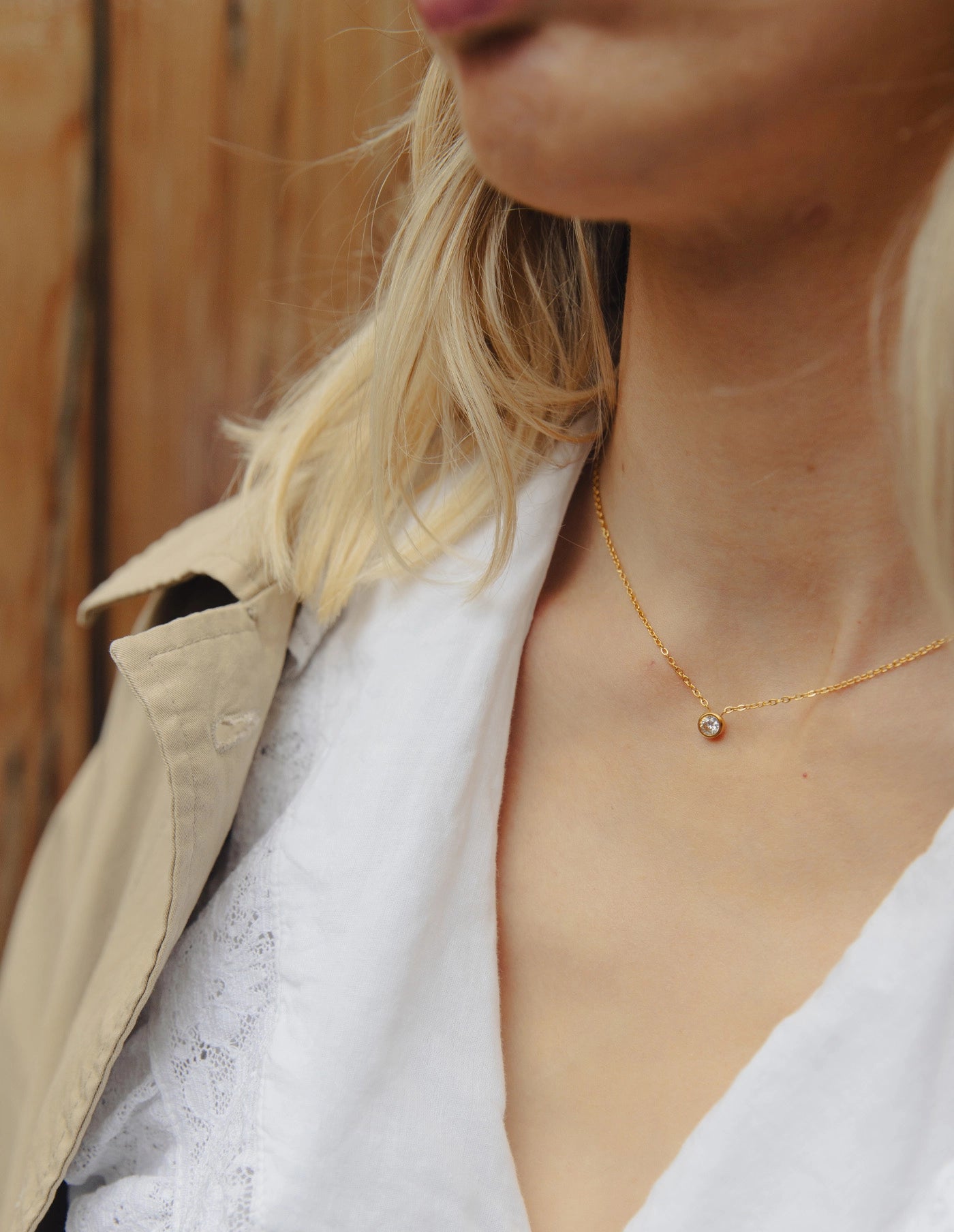 Gold Dainty Stone Necklace | Waterproof