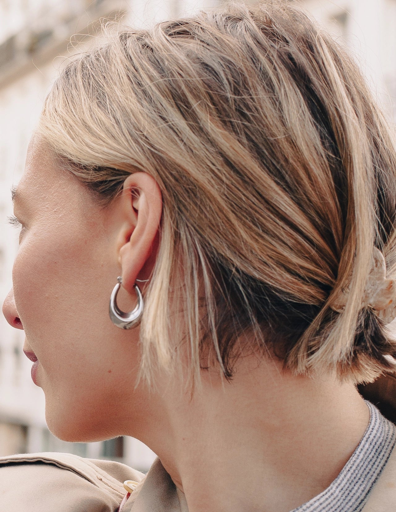 Silver Bold Crescent Hoop Earrings