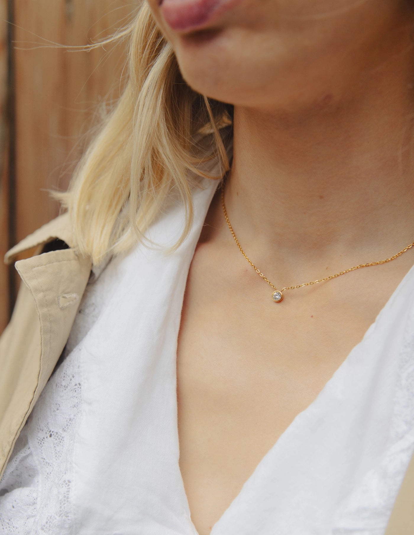 Gold Dainty Stone Necklace | Waterproof