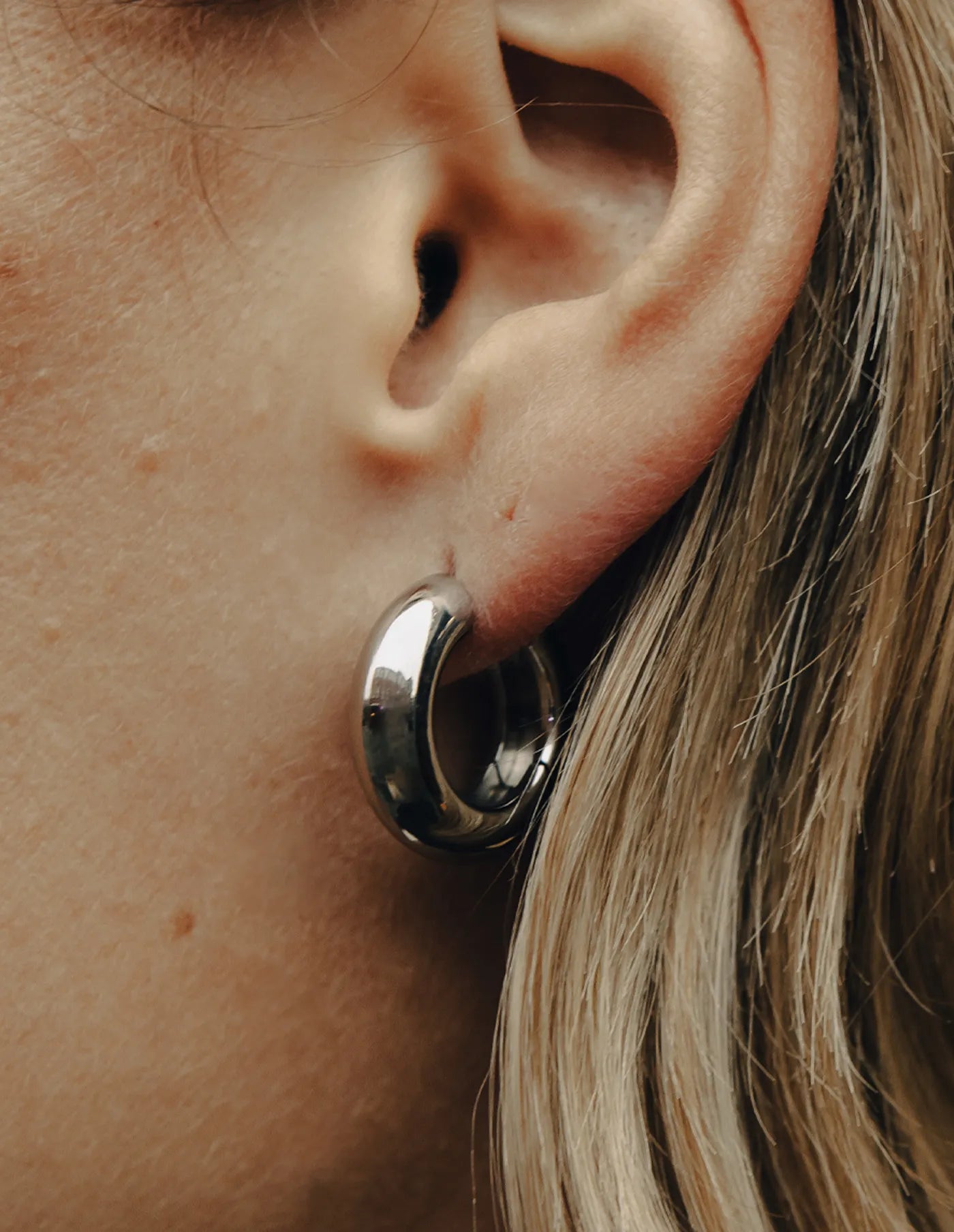 Silver Medium Leverback Bold Hoop Earrings