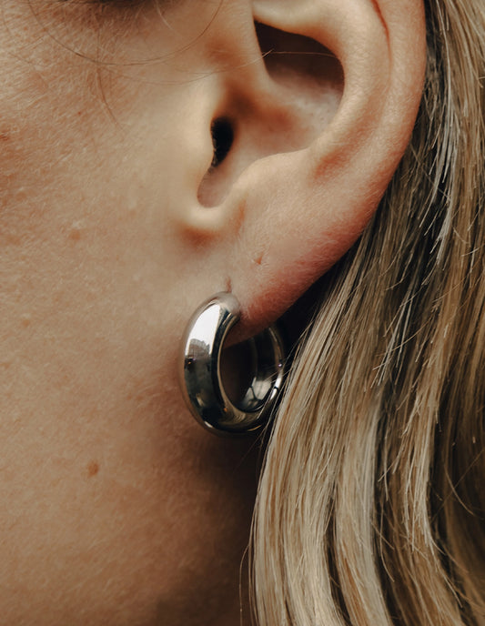 Silver Medium Leverback Bold Hoop Earrings