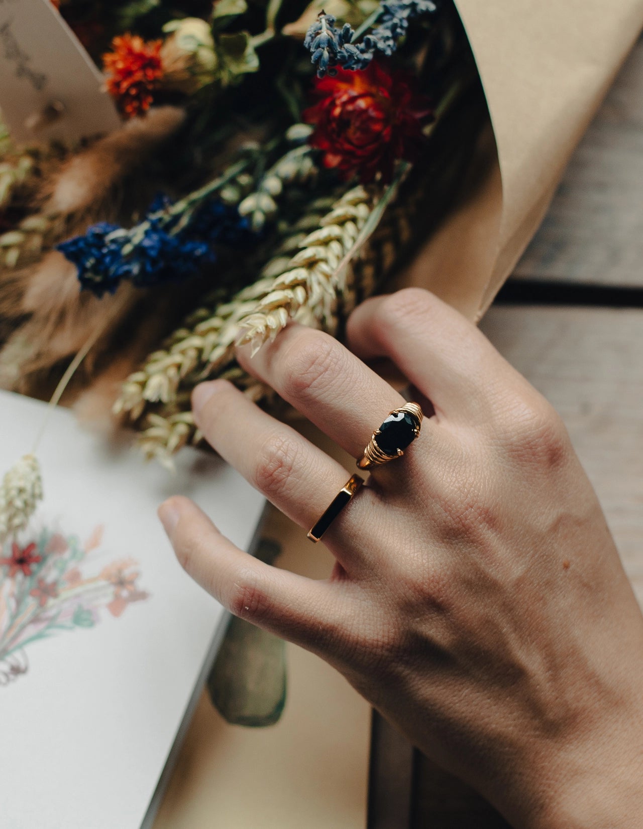 Gold and Black Gemstone Ring