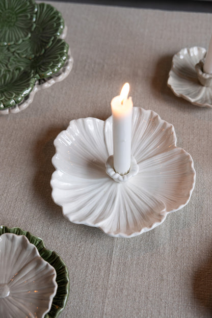 Botanik White Ceramic Candlestick Holder