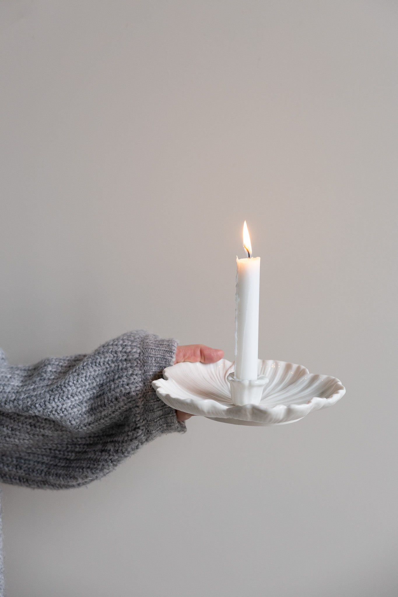 Botanik White Ceramic Candlestick Holder