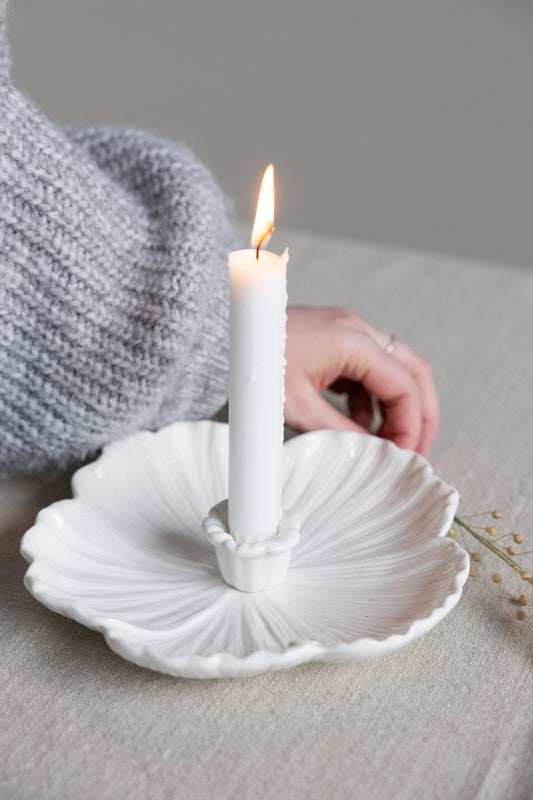 Botanik White Ceramic Candlestick Holder