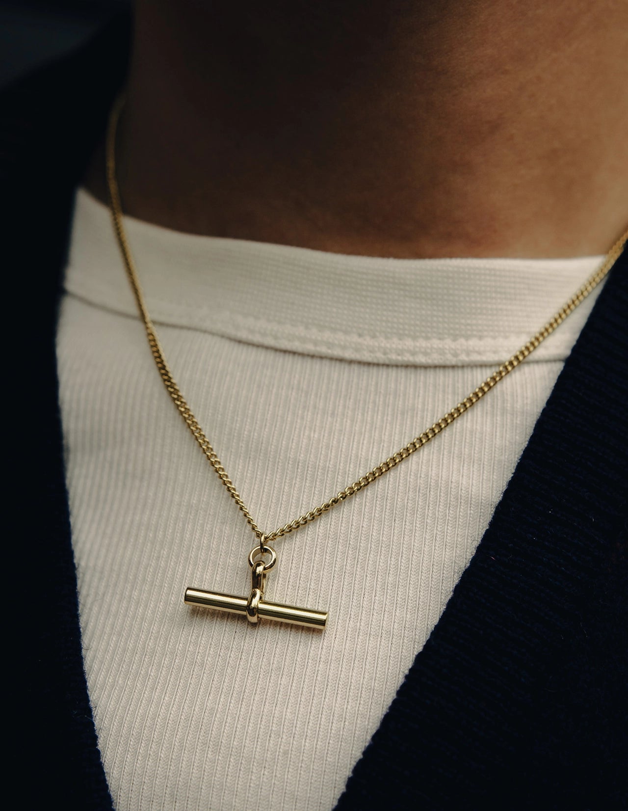 Gold T-Bar Chain Necklace