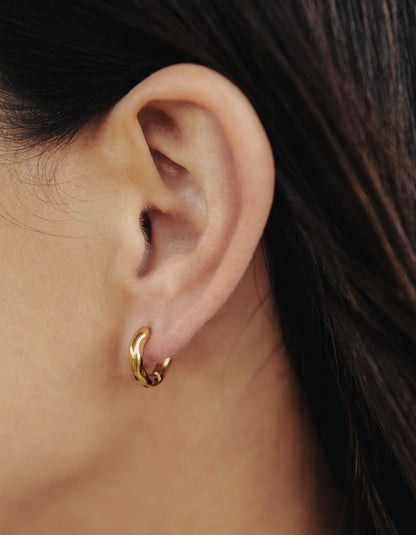 Gold Small Fluid Leverback Hoop Earrings