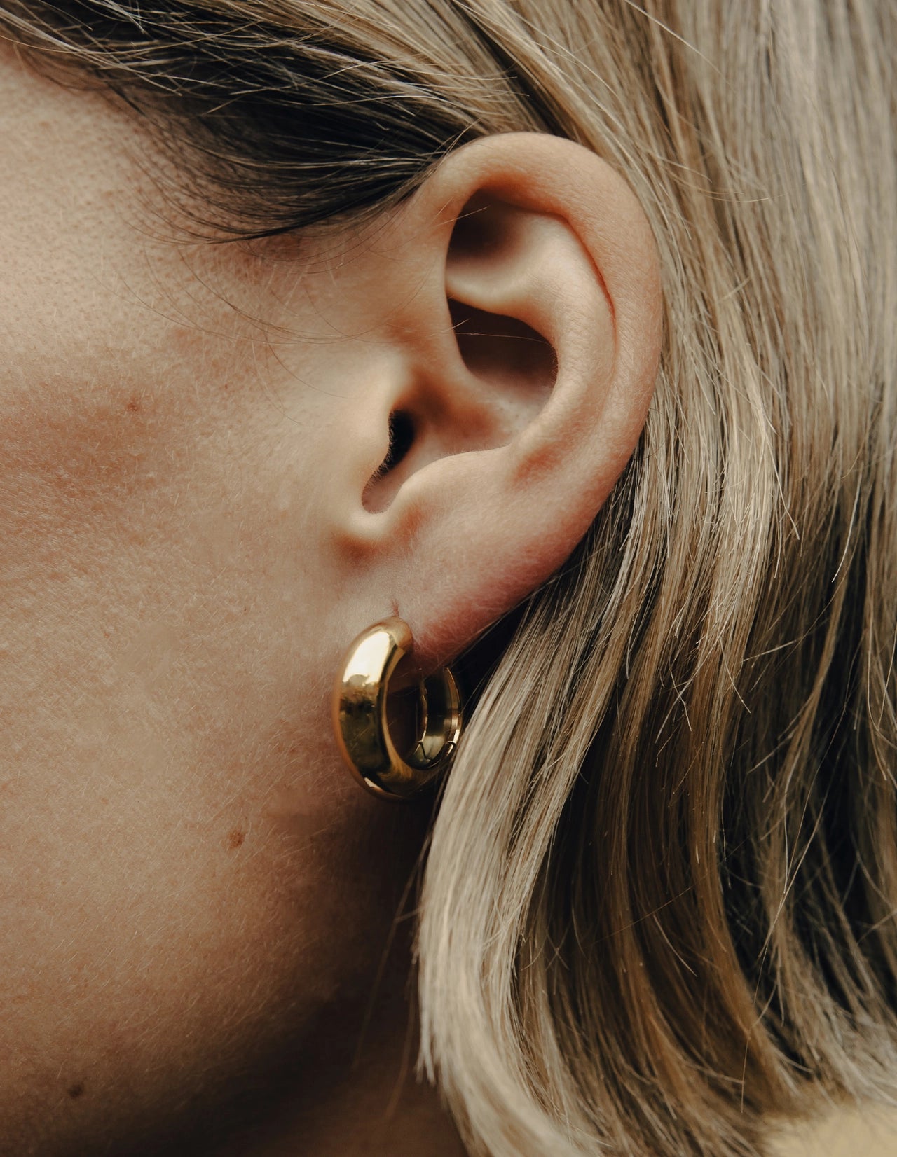 Gold Medium Leverback Bold Hoop Earrings