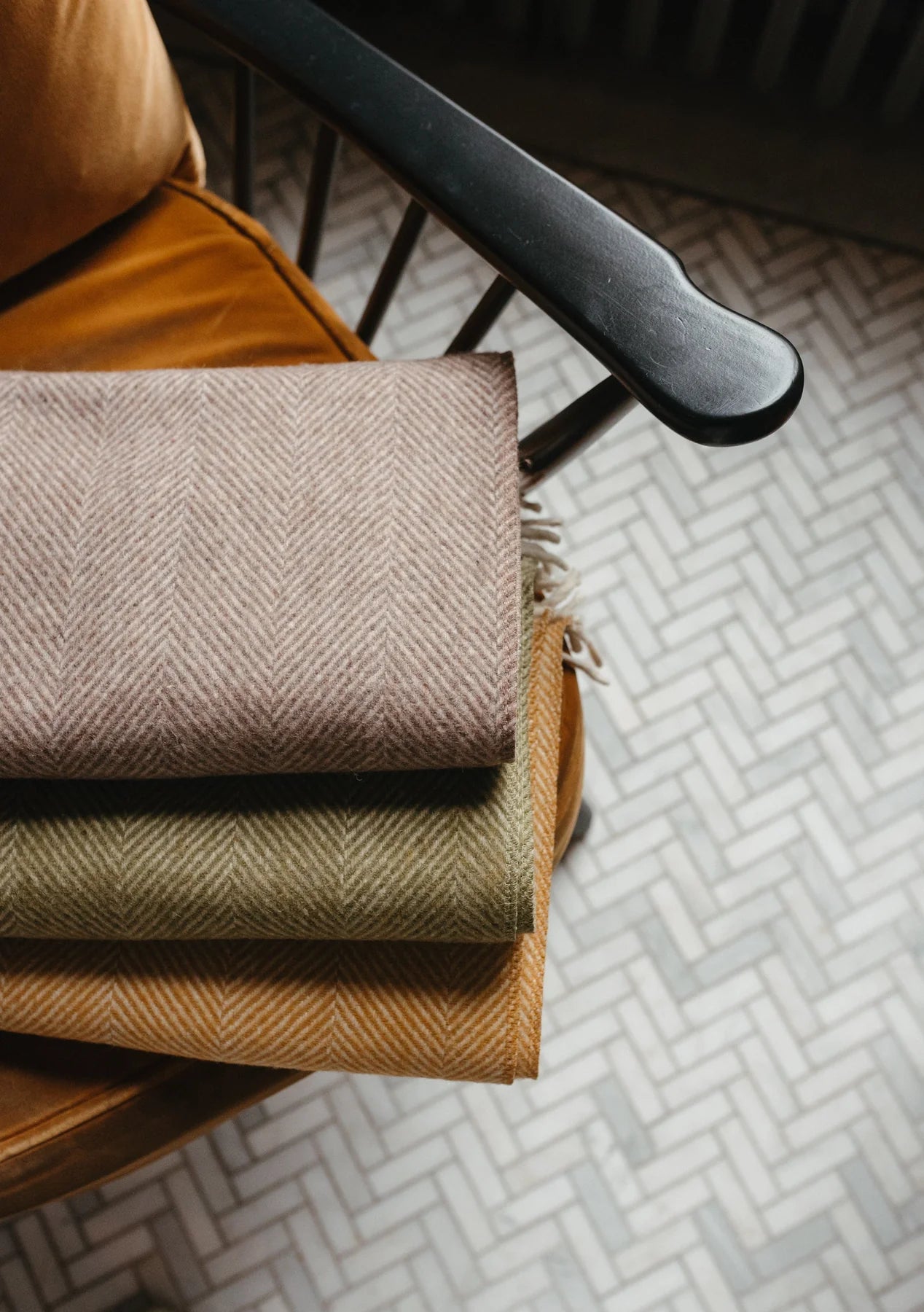 Wool Blanket in Natural Herringbone | Large