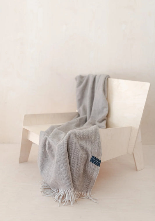 Wool Blanket in Natural Herringbone | Small