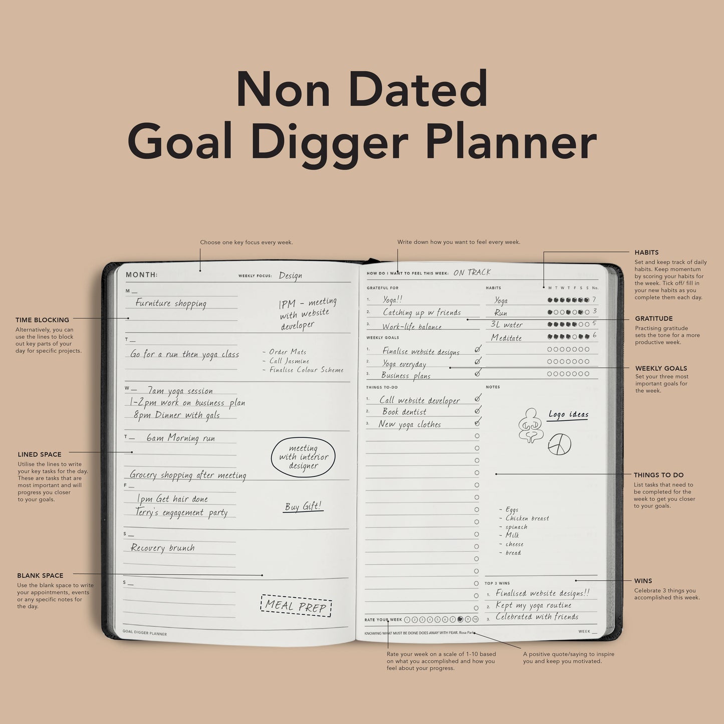 Non-Dated Goal Digger Diary | B5 Classic Sand