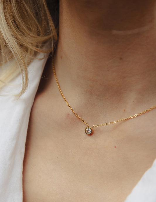 Gold Dainty Stone Necklace | Waterproof