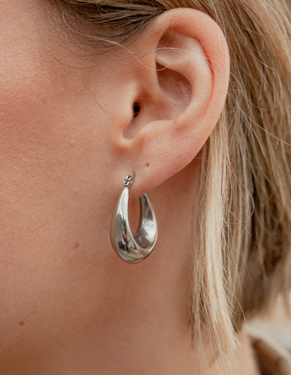 Silver Bold Crescent Hoop Earrings